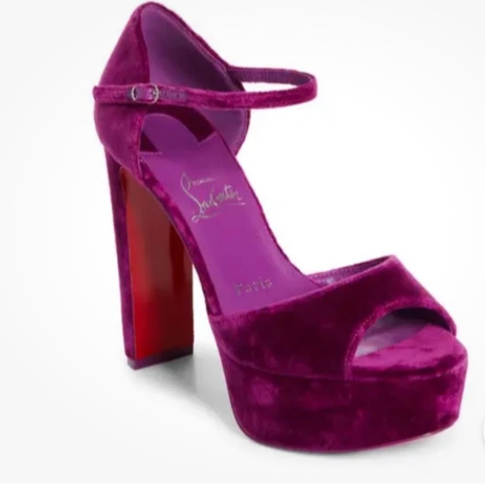Christian Louboutin Sandaloo Platform Sandals – Size 39.5 – Purple Velvet - Picture 6 of 11
